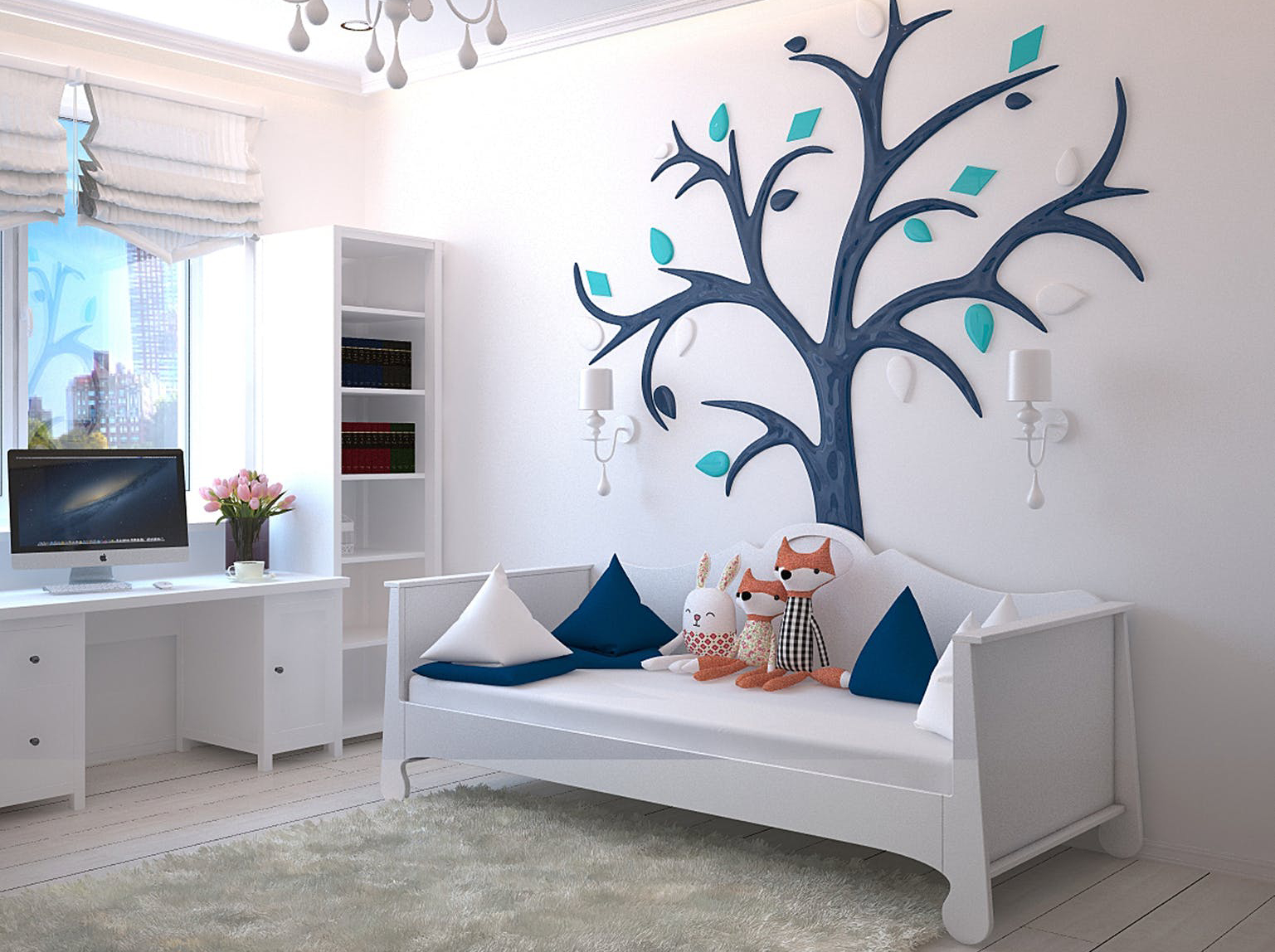 Stylish white home interior that has been decluttered and child-proofed.